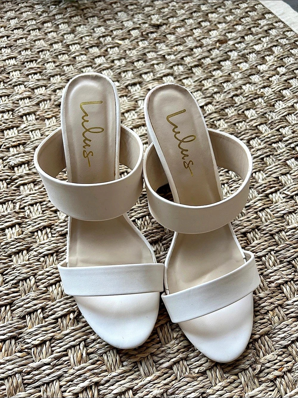 Lulus Wedding White Strappy Heels Size US 8.5